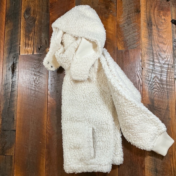 Abercrombie & Fitch White Sherpa Fleece Zip Up Hoodie Jacket Size Large - Picture 7 of 9